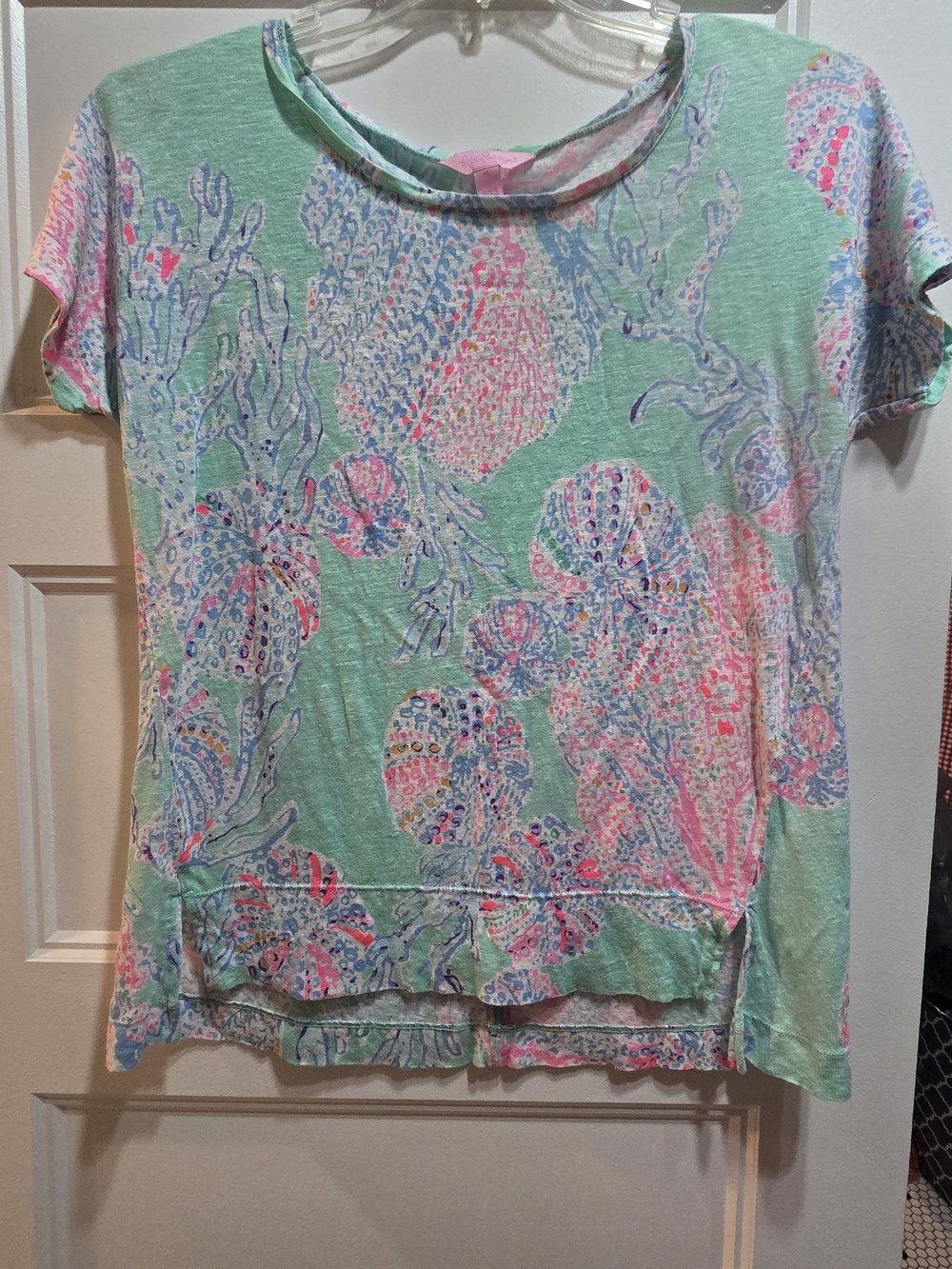 Lilly Pulitzer Mint Green Short Sleeve Seashell-Print Top Size M